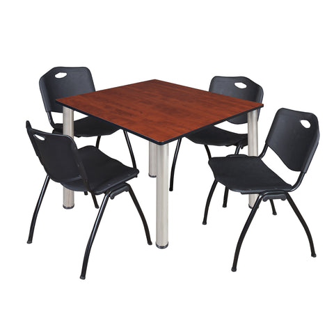Regency Kee 30 in Square Breakroom Table Top Black Legs 4 M Stack Chairs