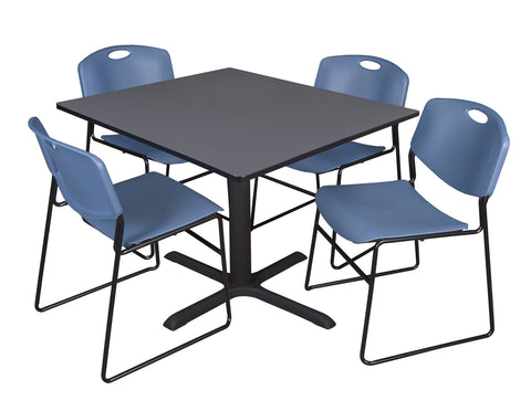 Regency Cain 30 in. Square XBase Breakroom Table & 4 Zeng Stack Chairs