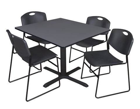 Regency Cain 30 in. Square XBase Breakroom Table & 4 Zeng Stack Chairs