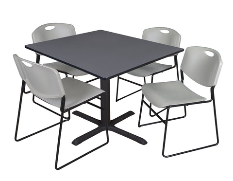 Regency Cain 30 in. Square XBase Breakroom Table & 4 Zeng Stack Chairs