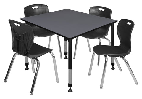 Regency Kee 30 in. Square Adjustable Classroom Table & 4 Andy 18 in. Stack Chairs Black