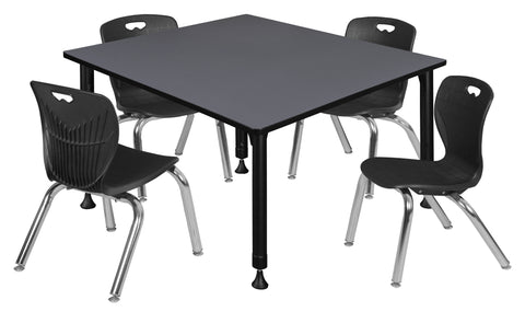 Regency Kee 30 in. Square Adjustable Classroom Table & 4 Andy 12 in. Stack Chairs Black