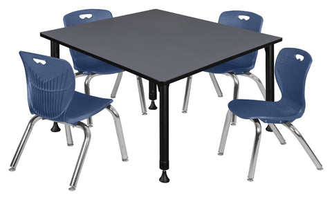 Regency Kee 30 in. Square Adjustable Classroom Table & 4 Andy 12 in. Stack Chairs Black