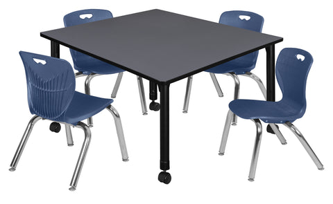 Regency Kee 30 in. Square Mobile Adjustable Classroom Table & 4 Andy 12 in. Stack Chairs Black