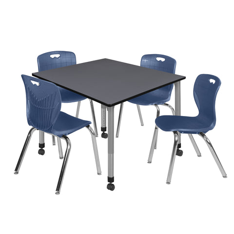 Regency Kee 30 in. Square Mobile Adjustable Classroom Table & 4 Andy 18 in. Stack Chairs Black