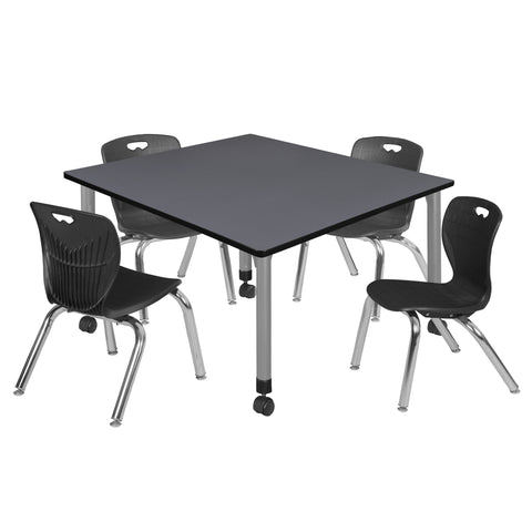 Regency Kee 30 in. Square Mobile Adjustable Classroom Table & 4 Andy 12 in. Stack Chairs Black