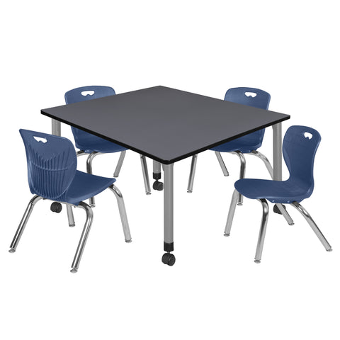 Regency Kee 30 in. Square Mobile Adjustable Classroom Table & 4 Andy 12 in. Stack Chairs Black