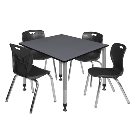 Regency Kee 30 in. Square Adjustable Classroom Table & 4 Andy 18 in. Stack Chairs Black