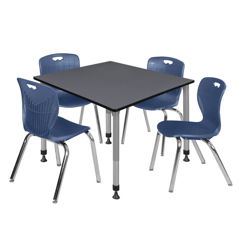 Regency Kee 30 in. Square Adjustable Classroom Table & 4 Andy 18 in. Stack Chairs Black