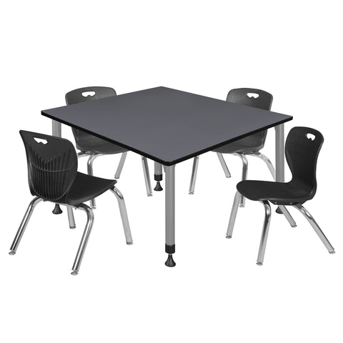 Regency Kee 30 in. Square Adjustable Classroom Table & 4 Andy 12 in. Stack Chairs Black