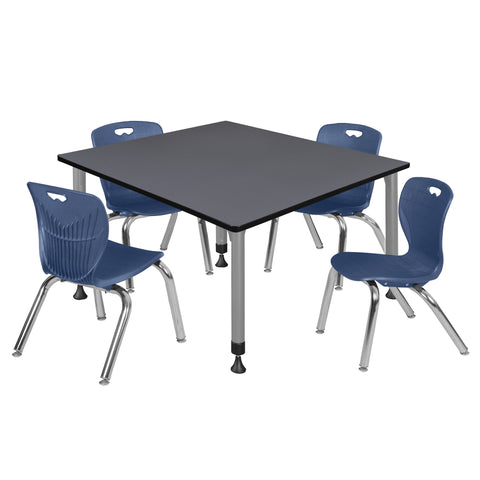 Regency Kee 30 in. Square Adjustable Classroom Table & 4 Andy 12 in. Stack Chairs Black