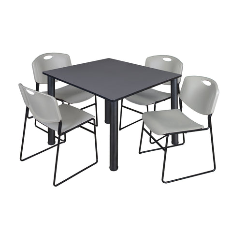 Regency Kee 30 in Square Breakroom Table Top Black Legs 4 Zeng Stack Chairs