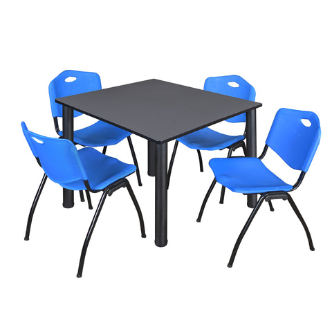 Regency Kee 30 in Square Breakroom Table Top Black Legs 4 M Stack Chairs