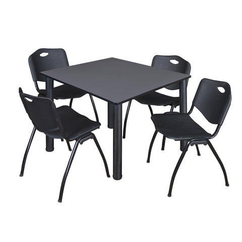 Regency Kee 30 in Square Breakroom Table Top Black Legs 4 M Stack Chairs