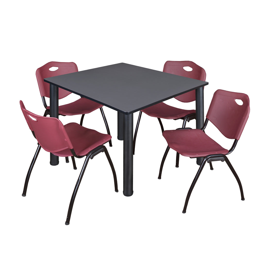 Regency Kee 30 in Square Breakroom Table Top Black Legs 4 M Stack Chairs
