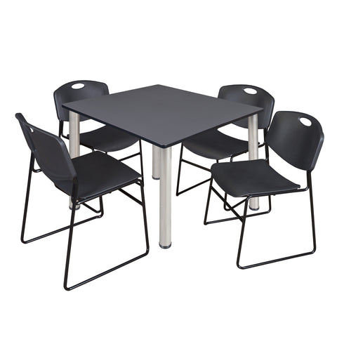 Regency Kee 30 in Square Breakroom Table Top Black Legs 4 Zeng Stack Chairs