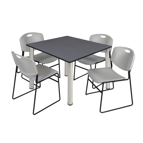 Regency Kee 30 in Square Breakroom Table Top Black Legs 4 Zeng Stack Chairs