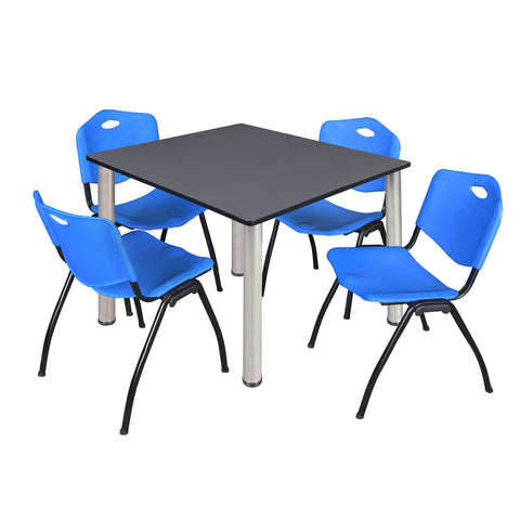Regency Kee 30 in Square Breakroom Table Top Black Legs 4 M Stack Chairs