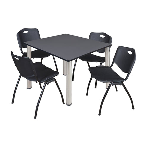 Regency Kee 30 in Square Breakroom Table Top Black Legs 4 M Stack Chairs