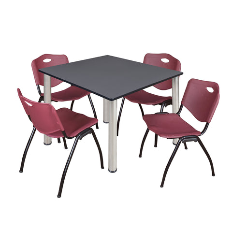 Regency Kee 30 in Square Breakroom Table Top Black Legs 4 M Stack Chairs