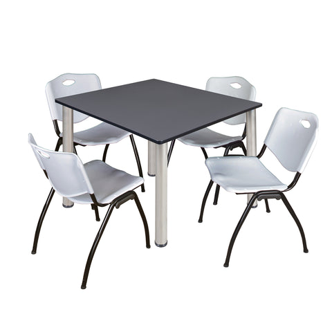 Regency Kee 30 in Square Breakroom Table Top Black Legs 4 M Stack Chairs
