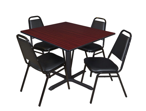 Regency Cain 30 in. Square XBase Breakroom Table & 4 Restaurant Stack Chairs Black