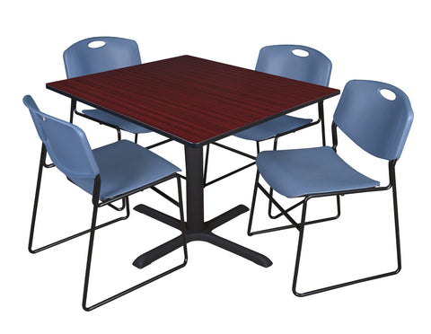 Regency Cain 30 in. Square XBase Breakroom Table & 4 Zeng Stack Chairs