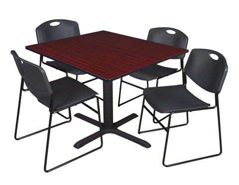 Regency Cain 30 in. Square XBase Breakroom Table & 4 Zeng Stack Chairs