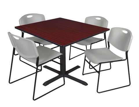 Regency Cain 30 in. Square XBase Breakroom Table & 4 Zeng Stack Chairs