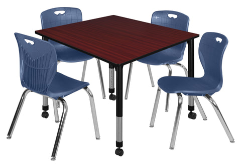 Regency Kee 30 in. Square Mobile Adjustable Classroom Table & 4 Andy 18 in. Stack Chairs Black