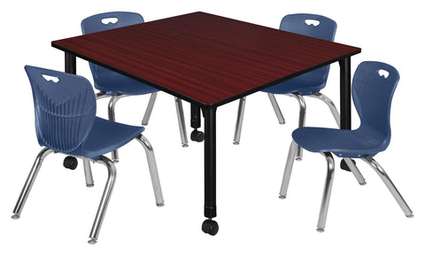 Regency Kee 30 in. Square Mobile Adjustable Classroom Table & 4 Andy 12 in. Stack Chairs Black