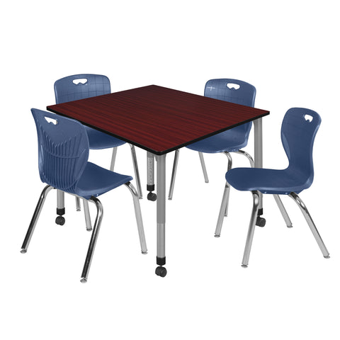 Regency Kee 30 in. Square Mobile Adjustable Classroom Table & 4 Andy 18 in. Stack Chairs Black