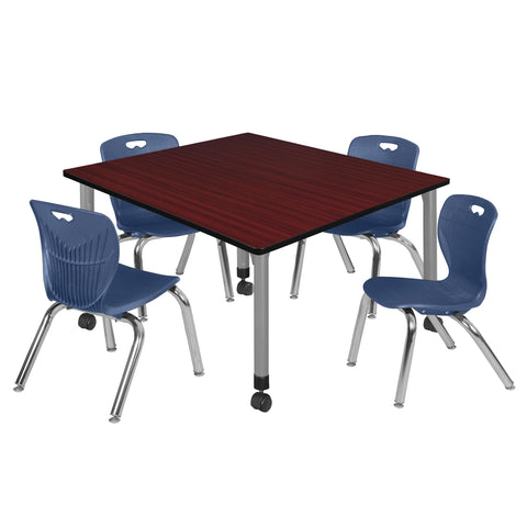 Regency Kee 30 in. Square Mobile Adjustable Classroom Table & 4 Andy 12 in. Stack Chairs Black