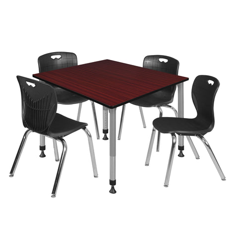 Regency Kee 30 in. Square Adjustable Classroom Table & 4 Andy 18 in. Stack Chairs Black