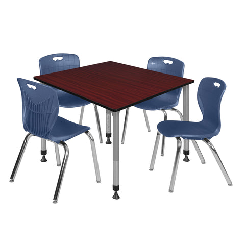 Regency Kee 30 in. Square Adjustable Classroom Table & 4 Andy 18 in. Stack Chairs Black