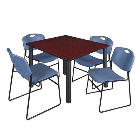 Regency Kee 30 in Square Breakroom Table Top Black Legs 4 Zeng Stack Chairs