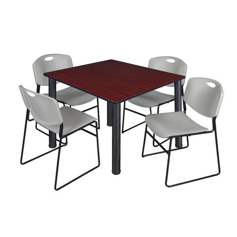 Regency Kee 30 in Square Breakroom Table Top Black Legs 4 Zeng Stack Chairs