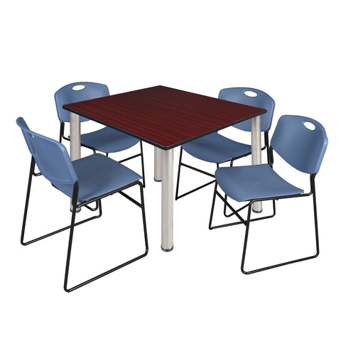 Regency Kee 30 in Square Breakroom Table Top Black Legs 4 Zeng Stack Chairs
