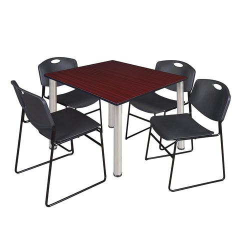 Regency Kee 30 in Square Breakroom Table Top Black Legs 4 Zeng Stack Chairs