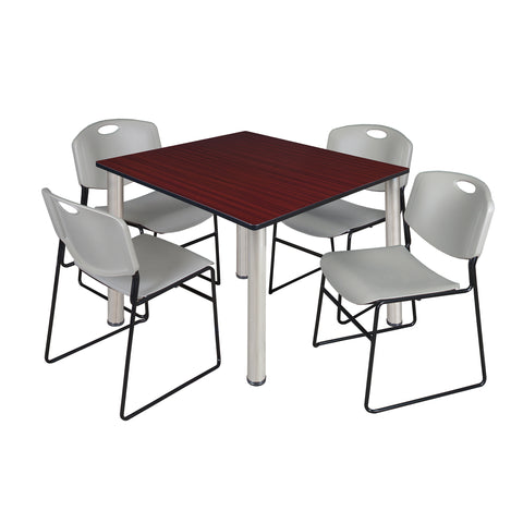 Regency Kee 30 in Square Breakroom Table Top Black Legs 4 Zeng Stack Chairs