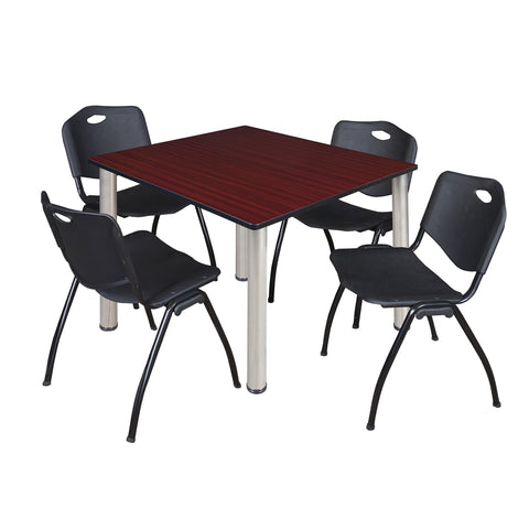 Regency Kee 30 in Square Breakroom Table Top Black Legs 4 M Stack Chairs