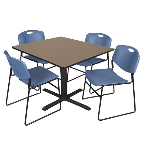 Regency Cain 30 in. Square XBase Breakroom Table & 4 Zeng Stack Chairs