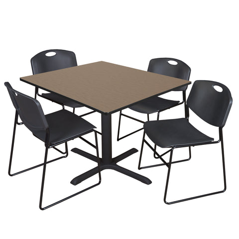 Regency Cain 30 in. Square XBase Breakroom Table & 4 Zeng Stack Chairs