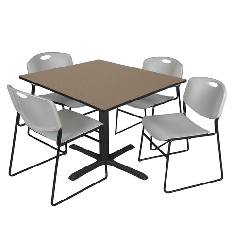 Regency Cain 30 in. Square XBase Breakroom Table & 4 Zeng Stack Chairs