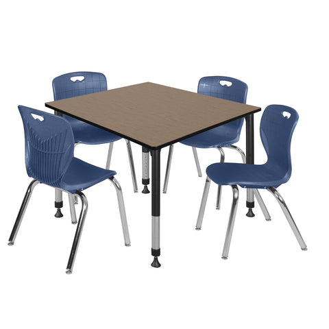 Regency Kee 30 in. Square Adjustable Classroom Table & 4 Andy 18 in. Stack Chairs Black