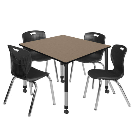 Regency Kee 30 in. Square Mobile Adjustable Classroom Table & 4 Andy 18 in. Stack Chairs Black