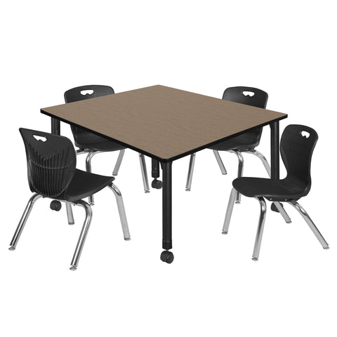 Regency Kee 30 in. Square Mobile Adjustable Classroom Table & 4 Andy 12 in. Stack Chairs Black