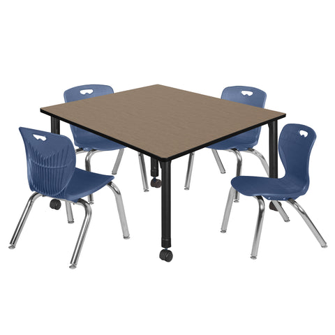 Regency Kee 30 in. Square Mobile Adjustable Classroom Table & 4 Andy 12 in. Stack Chairs Black