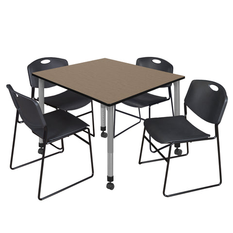 Regency Kee 30 in. Square Mobile Adjustable Classroom Table & 4 Zeng Stack Chairs Black
