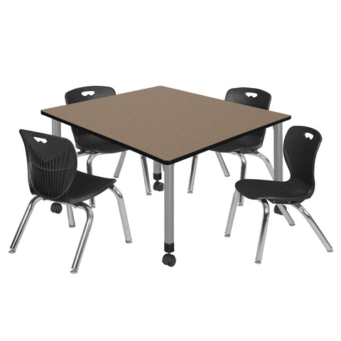 Regency Kee 30 in. Square Mobile Adjustable Classroom Table & 4 Andy 12 in. Stack Chairs Black